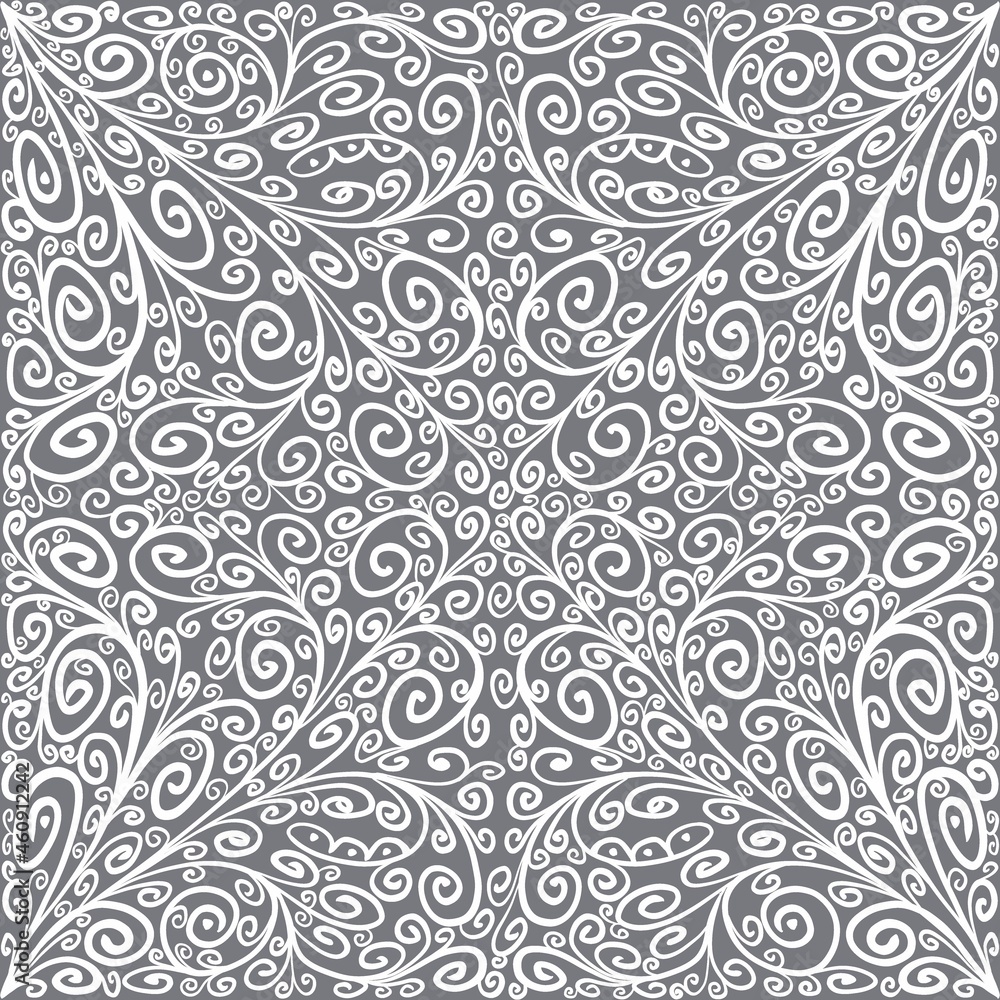 White seamless pattern with elements on gray background