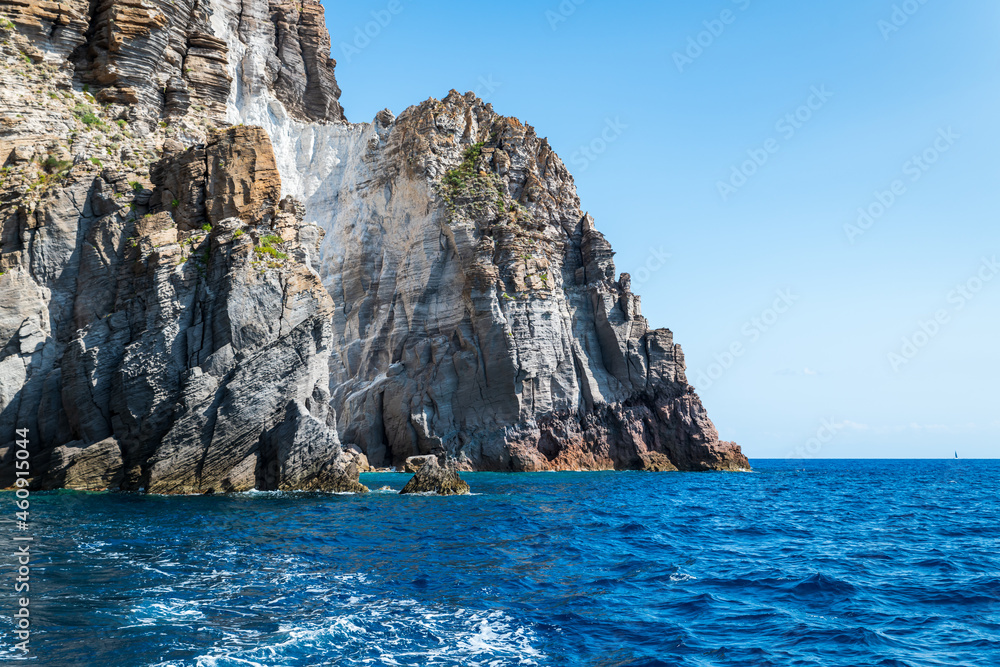 Fototapeta premium Lipari (Aeolian archipelago), Messina, Sicily, Italy: view of the rocky coast of Basiluzzo island.