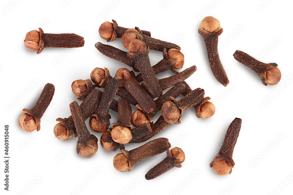 Dry spice cloves isolated on white background with clipping path. Top view. Flat lay Dry spice cloves isolated on white background with clipping path. Top view. Flat lay