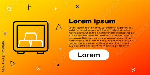 Line Safe with gold bars icon isolated on yellow background. Precious metals on deposit in bank. Metallic treasury. Reliable data protection. Colorful outline concept. Vector