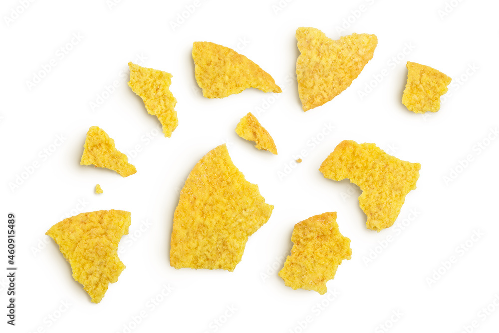 Potato chips isolated on white background with clipping path and full depth of field. Top view. Flat lay. Potato chips isolated on white background with clipping path and full depth of field. Top view. Flat lay.
