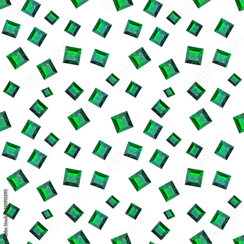 Green Gems seamless pattern on white backdrop. Jewels geometric precious objects. For cover, banner, background, card banner, poster luxury design