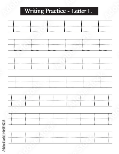 Alphabet tracing worksheet. A-Z writing pages. Handwriting exercise for kids. Printable worksheet.