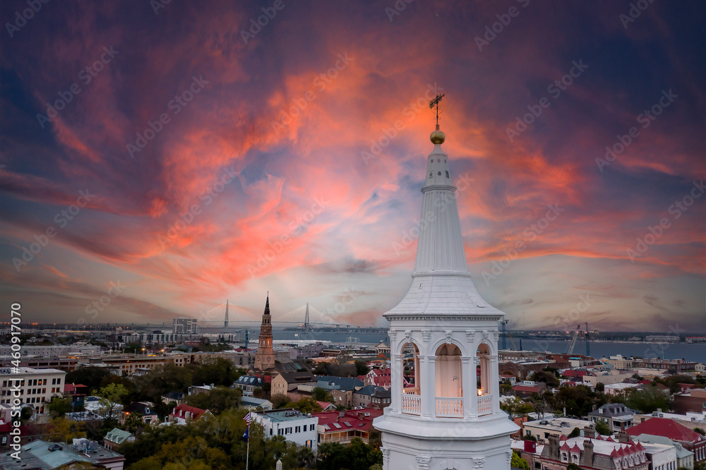 Fototapeta premium Personal Drone In Action In The City Of Charleston, SC