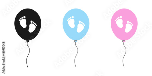 A set of balloons with prints of children's feet. Girl and boy.