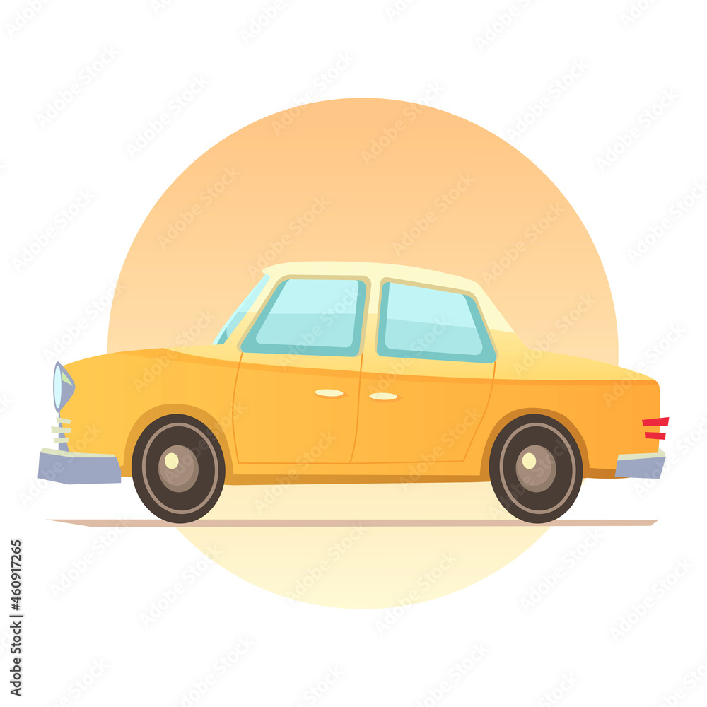 Yellow car, cartoon on a white background