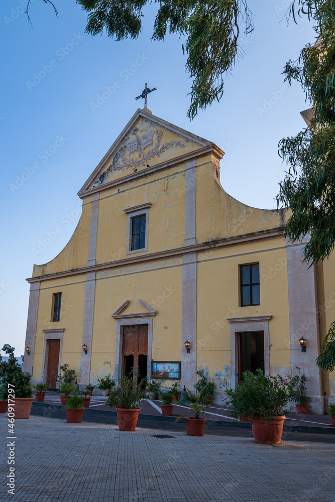 Stromboli island (Aeolian archipelago), Lipari, Messina, Sicily, Italy, 08.21.2021: view of the church of 