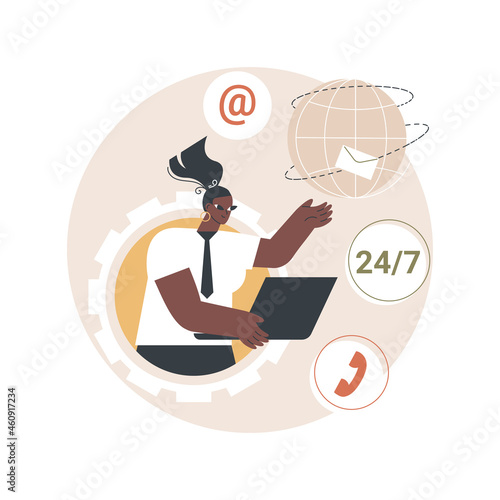 Contact center abstract concept vector illustration. Customer service point, customer relationship management, market research, user support and telemarketing, receiving enquiry abstract metaphor. photo
