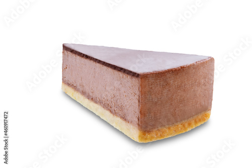 Chocolate cheesecake slice on a white isolated background