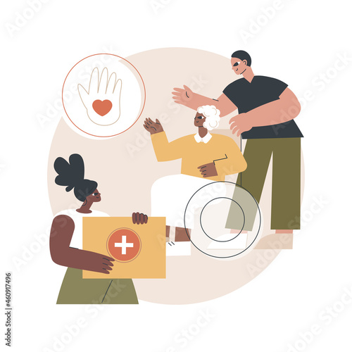 Supporting volunteering abstract concept vector illustration. Community service, public health volunteering, psychological support during outbreak, qualified medical aid abstract metaphor.