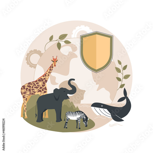 Wild animals protection abstract concept vector illustration. Wildlife preservation, biodiversity protection, save wild animals, population control, prevent species extinction abstract metaphor.