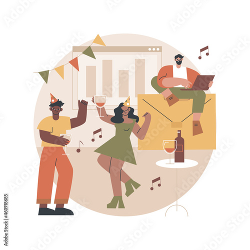 Corporate party abstract concept vector illustration. Colleagues get together, office party plan, team building activity, corporate event idea, entertainment service, catering abstract metaphor.