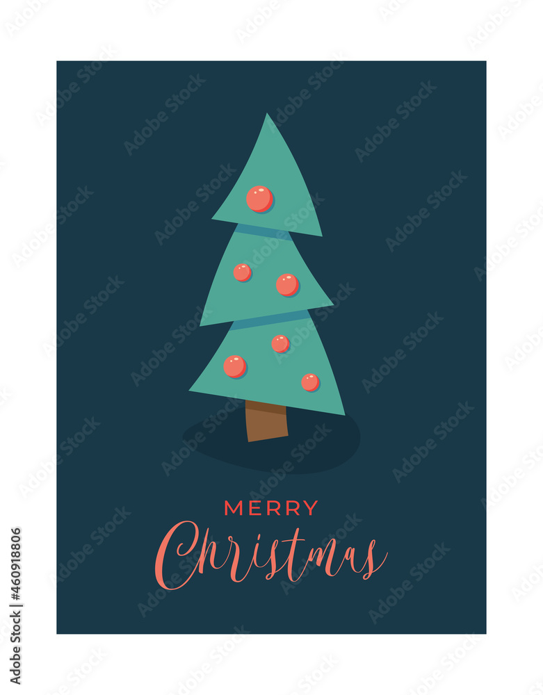 Happy New Year greeting card with New Year text, Christmas toys and Christmas tree. Happy New Year greeting card with New Year text, Christmas toys and Christmas tree.