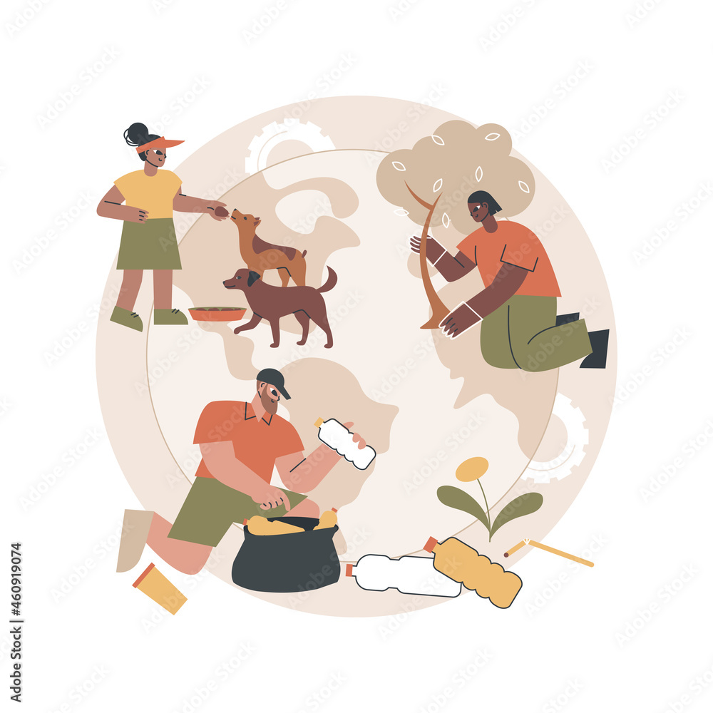 Naklejka premium Volunteering abstract concept vector illustration. Volunteer project, community service, altruistic job activity, volunteering for animal shelter, non-profit social organization abstract metaphor.