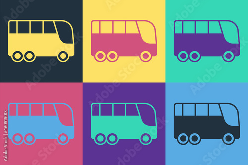 Pop art Bus icon isolated on color background. Transportation concept. Bus tour transport. Tourism or public vehicle symbol. Vector