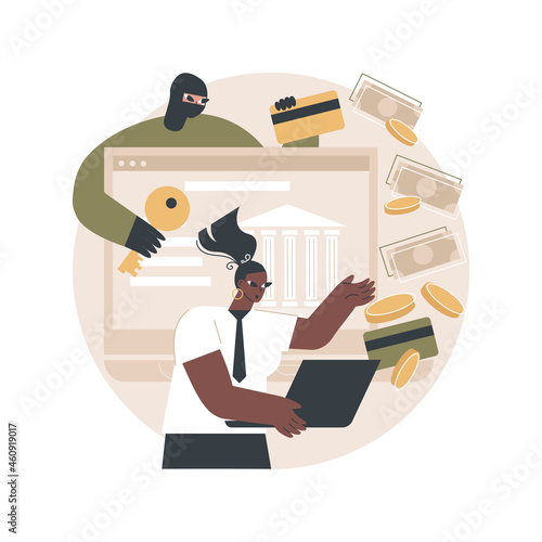 Financial crimes abstract concept vector illustration. Financial fraud, economic crime commission, money laundering, black market goods, tax evasion scandal, investment scam abstract metaphor.
