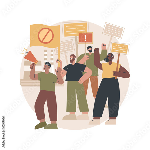 Strike action abstract concept vector illustration. Anti globalism action, labor union movement strike, employees stop working, industry blockage, stoppage, salary dispute abstract metaphor.