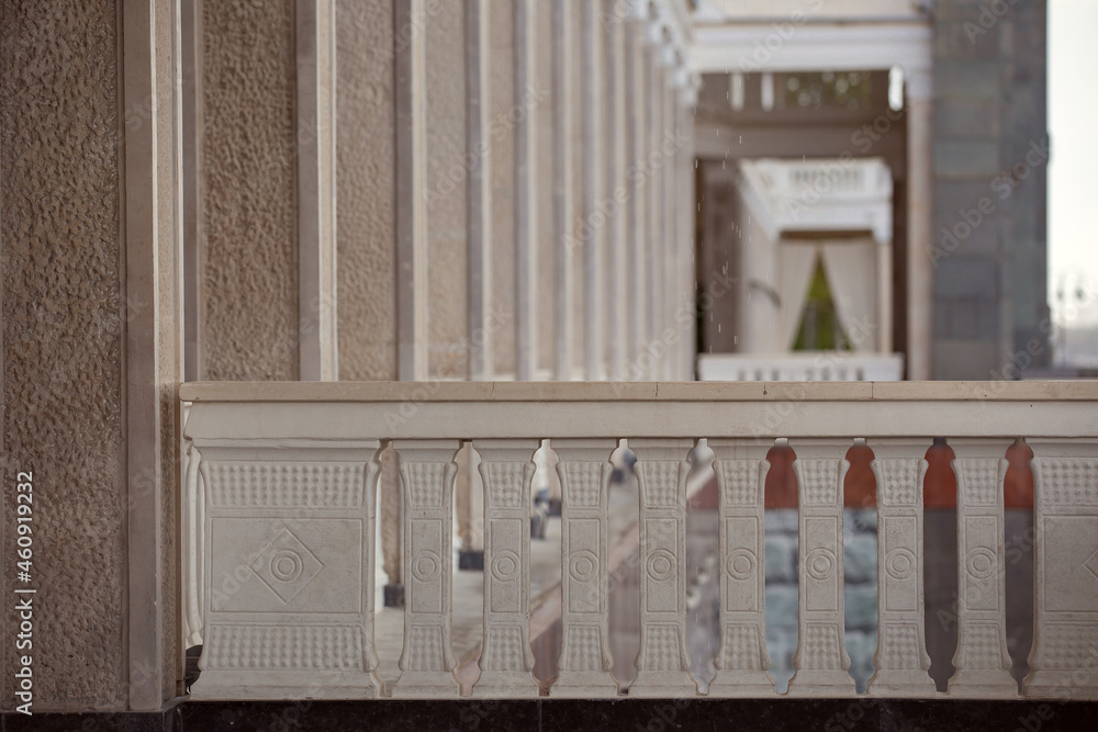 Fototapeta premium the restored building of the Moscow river station with columns and marble tiles