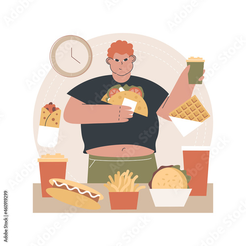 Overeating addiction abstract concept vector illustration. Compulsive overeating, sugar addiction, binge eating disorder symptom, mental problem, addictive food-related behavior abstract metaphor.