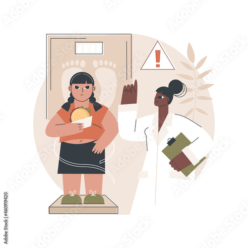 Child obesity and overweight abstract concept vector illustration. Child nutrition, unhealthy habit, overweight treatment, children eating disorder, kids fast food addiction abstract metaphor.