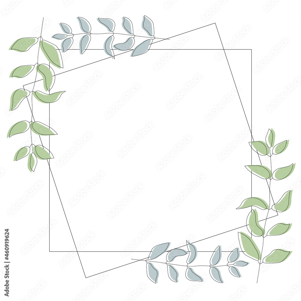 Postcard template design, leaves with black frame, minimalist vintage style. Postcard template design, leaves with black frame, minimalist vintage style.