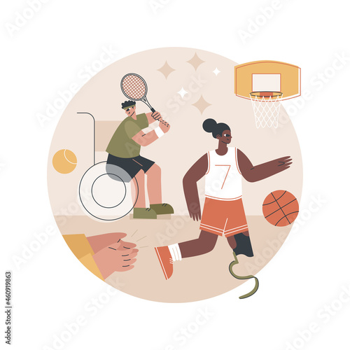 Disabled sports abstract concept vector illustration. Disabled games, wheelchair sports, athlete with physical disabilities, active lifestyle for handicapped people, parasport abstract metaphor.