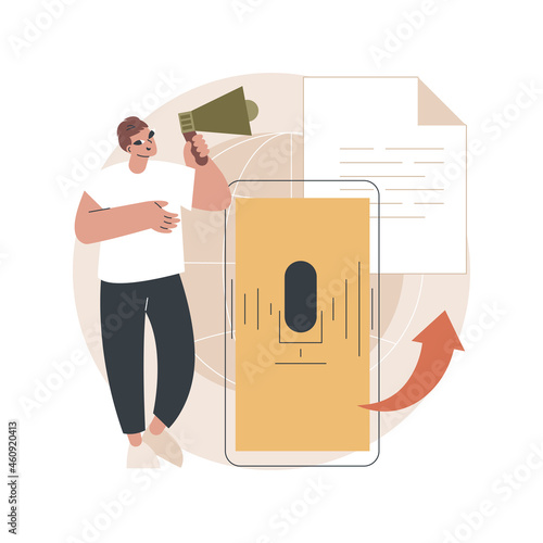 Speech to text abstract concept vector illustration. Multi-language speech recognizer, convert speech to text, voice-to-text software, voice recognition technology, translation abstract metaphor.