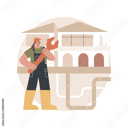 Sewerage system abstract concept vector illustration. Domestic sewerage system, wastewater collection and disposal, sewer network technologies, repair service, water treatment abstract metaphor.