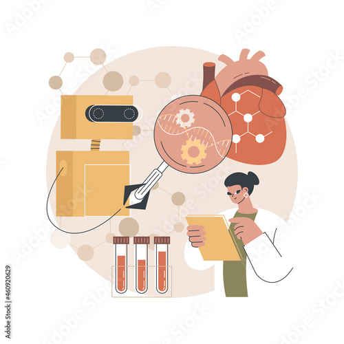 AI use in healthcare abstract concept vector illustration. AI in healthcare, artificial intelligence in drug industry, machine diagnosis system, medicine of the future abstract metaphor.