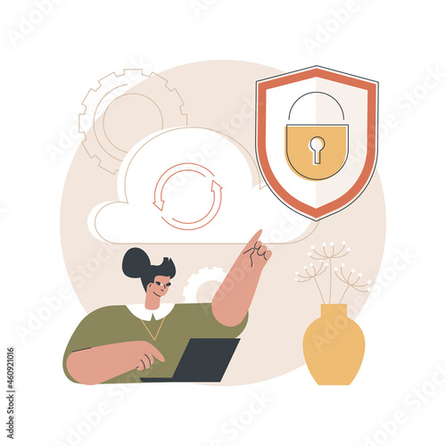 Cloud computing security abstract concept vector illustration. Cloud information security system, data protection service, safety architecture, network computing, storage access abstract metaphor.