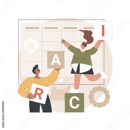 RACI matrix abstract concept vector illustration. Responsibility assignment matrix, linear responsibility chart, project management roles, decision making authorities abstract metaphor.