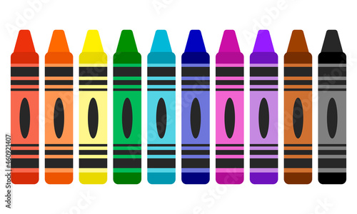 Crayons. Cute set of art supplies in flat style isolated on white background. Painting icons collection. 