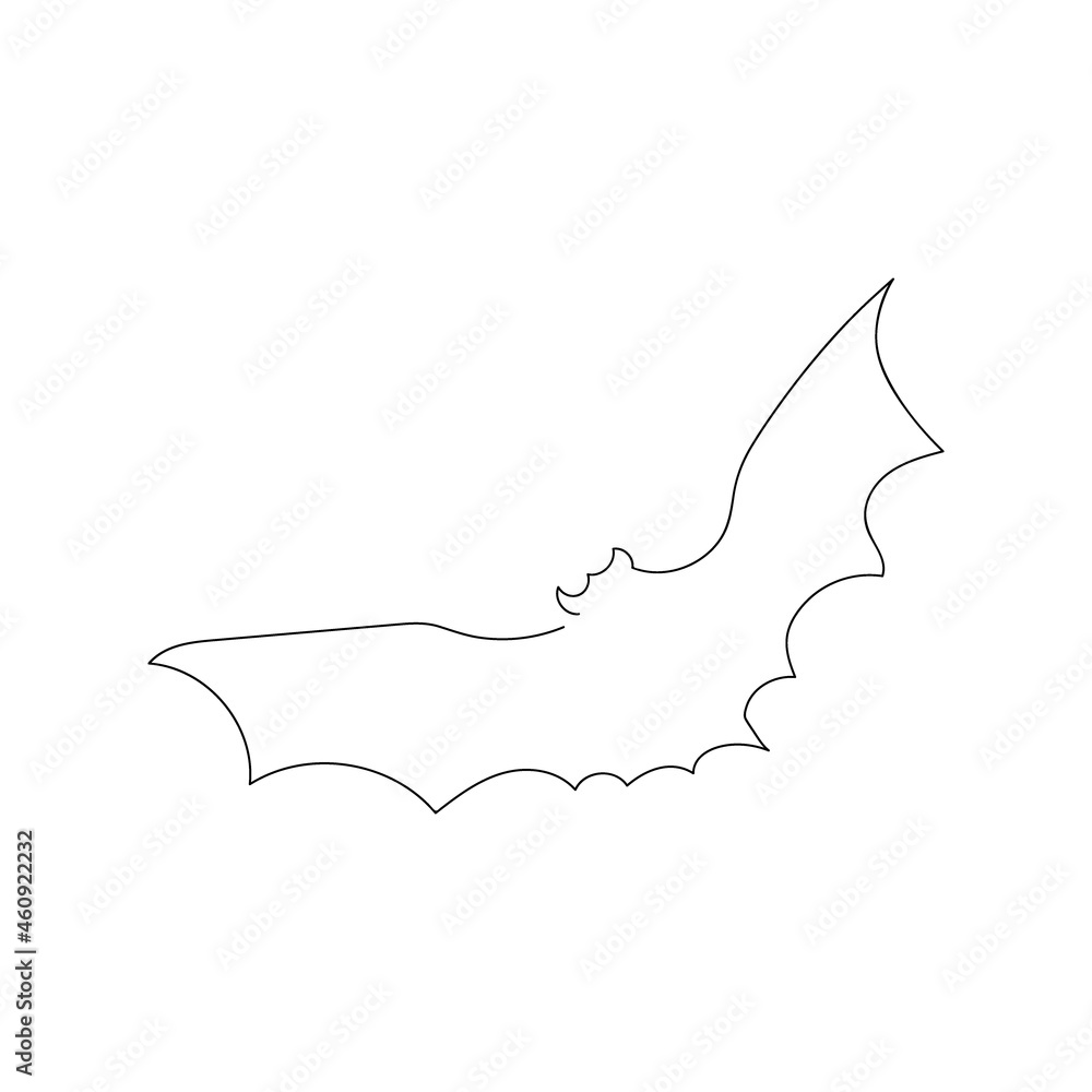 The bat flies one line art. Continuous line drawing of halloween theme, gothic, horrible, scary, night beast.