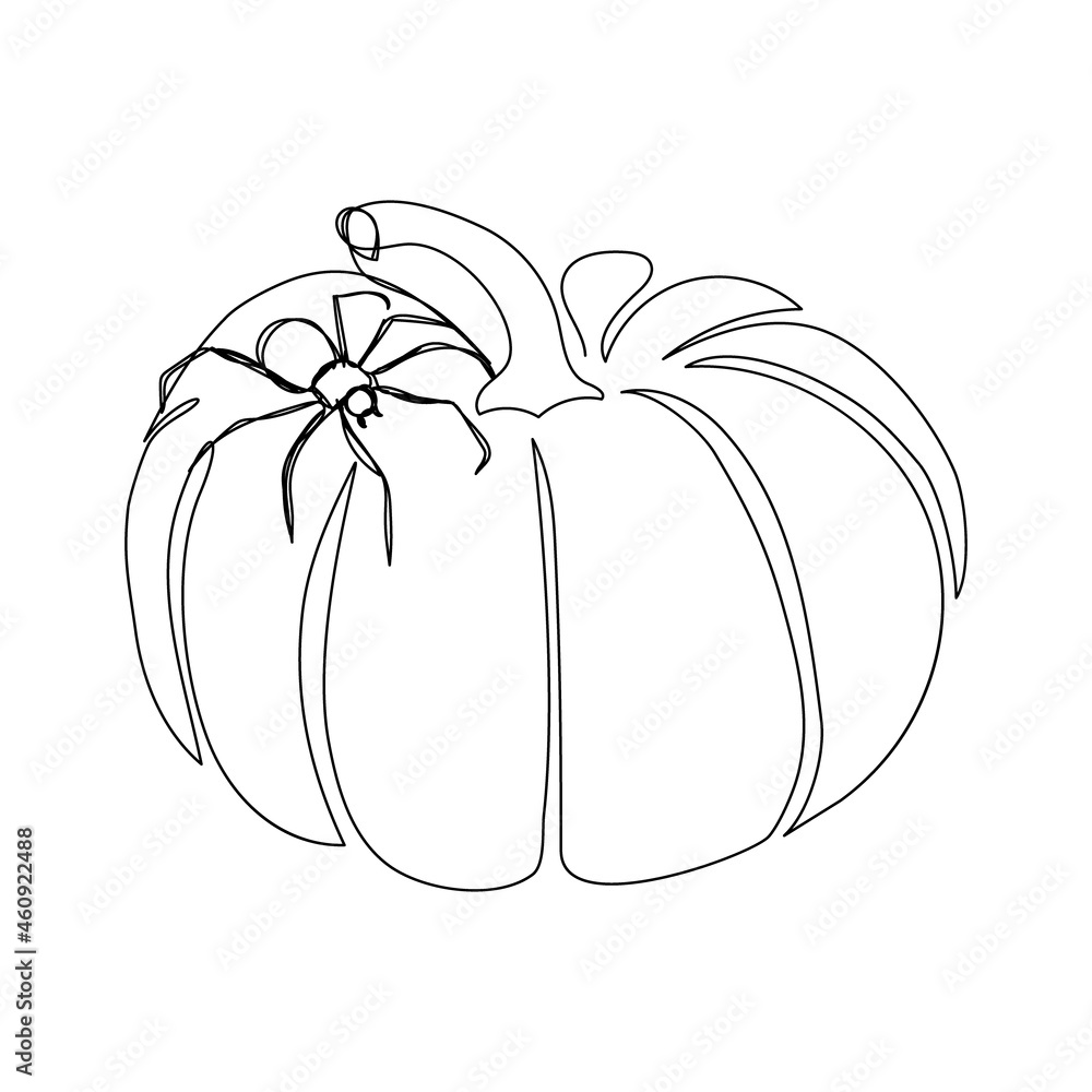 Pumpkin with spider one line art continuous line drawing of halloween