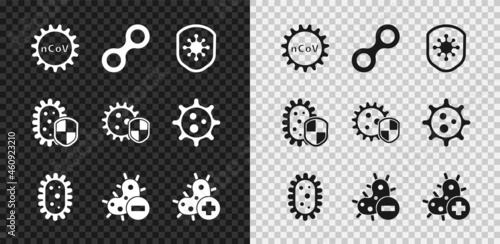 Set Corona virus 2019-nCoV, Virus, Shield protecting from, Negative, Positive, and icon. Vector