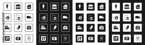 Set Online ordering and delivery, noodles, Ice cream, Fast by car, Burger, burger and icon. Vector