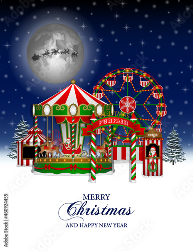 Christmas background with funfair. christmas luna park.