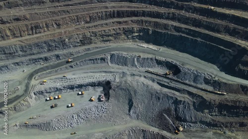 quarry open pit huge iron ore mining large quarry drone flying over the pit 4K video