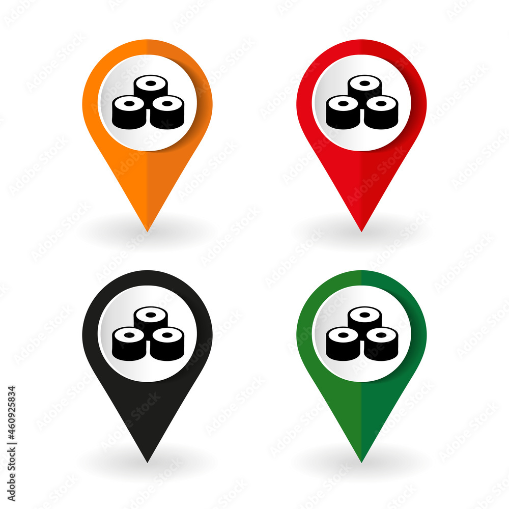 Map marker with icon of a sushi rolls vector illustration