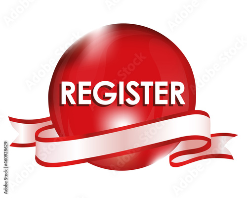 Register in red sphere and ribbon illustration