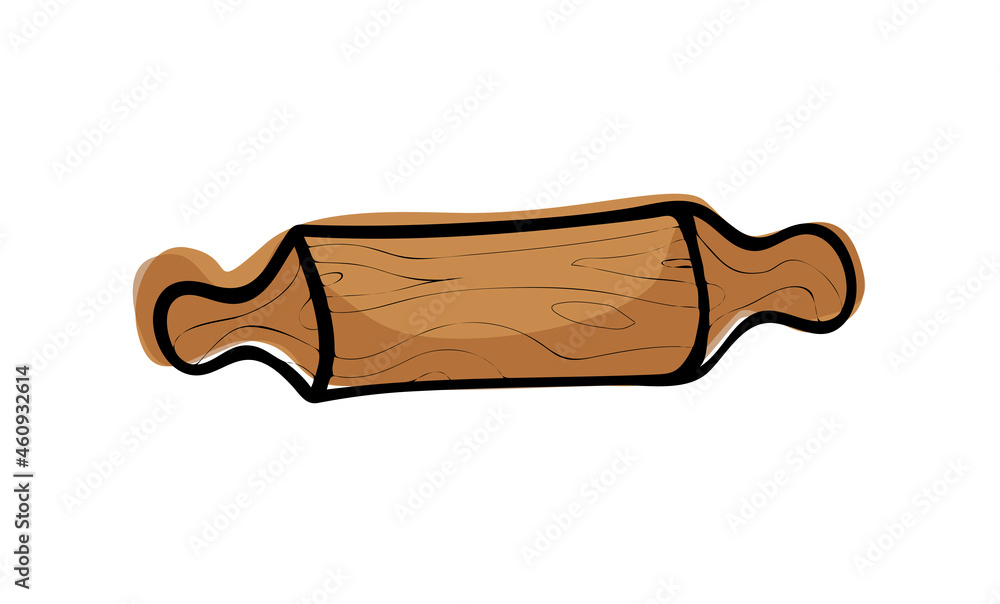 color vector illustration of a doodle-style rolling pin on an isolated background