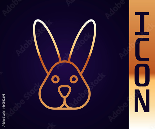 Gold line Animal cruelty free with rabbit icon isolated Gold line background. Vector