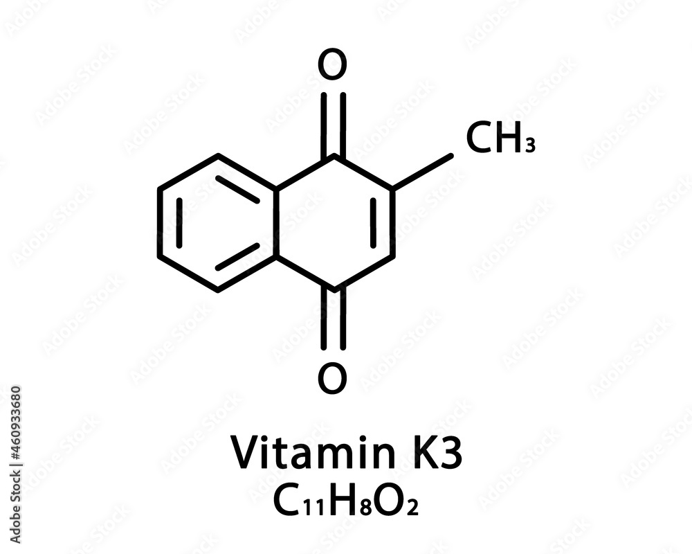 Vitamin K3 Menadione molecular structure. Vitamin K3 Menadione skeletal chemical formula. Chemical molecular formulas Vitamin K3 Menadione molecular structure. Vitamin K3 Menadione skeletal chemical formula. Chemical molecular formulas