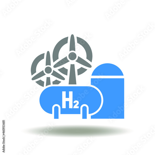 Vector illustration of hydrogen manufacturing. Icon of H2 ecological fuel production. Symbol of hydrogen ecology production technology.