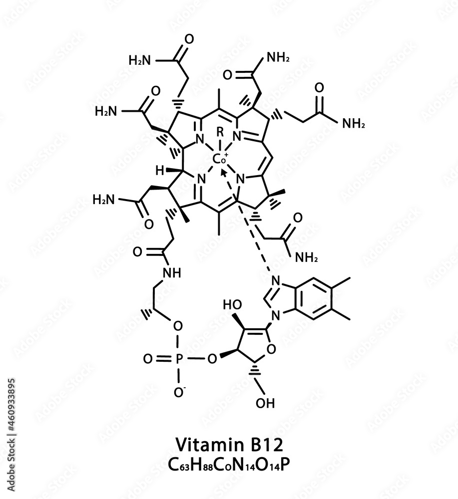 Vitamin B12 Cyanocobalamin molecular structure. Vitamin B12
