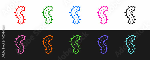 Set line Virus icon isolated on black and white background. Corona virus 2019-nCoV. Bacteria and germs, cell cancer, microbe, fungi. Vector