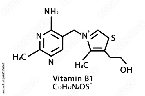 Vitamin B1 Thiamine molecular structure. Vitamin B1 Thiamine skeletal chemical formula. Chemical molecular formulas