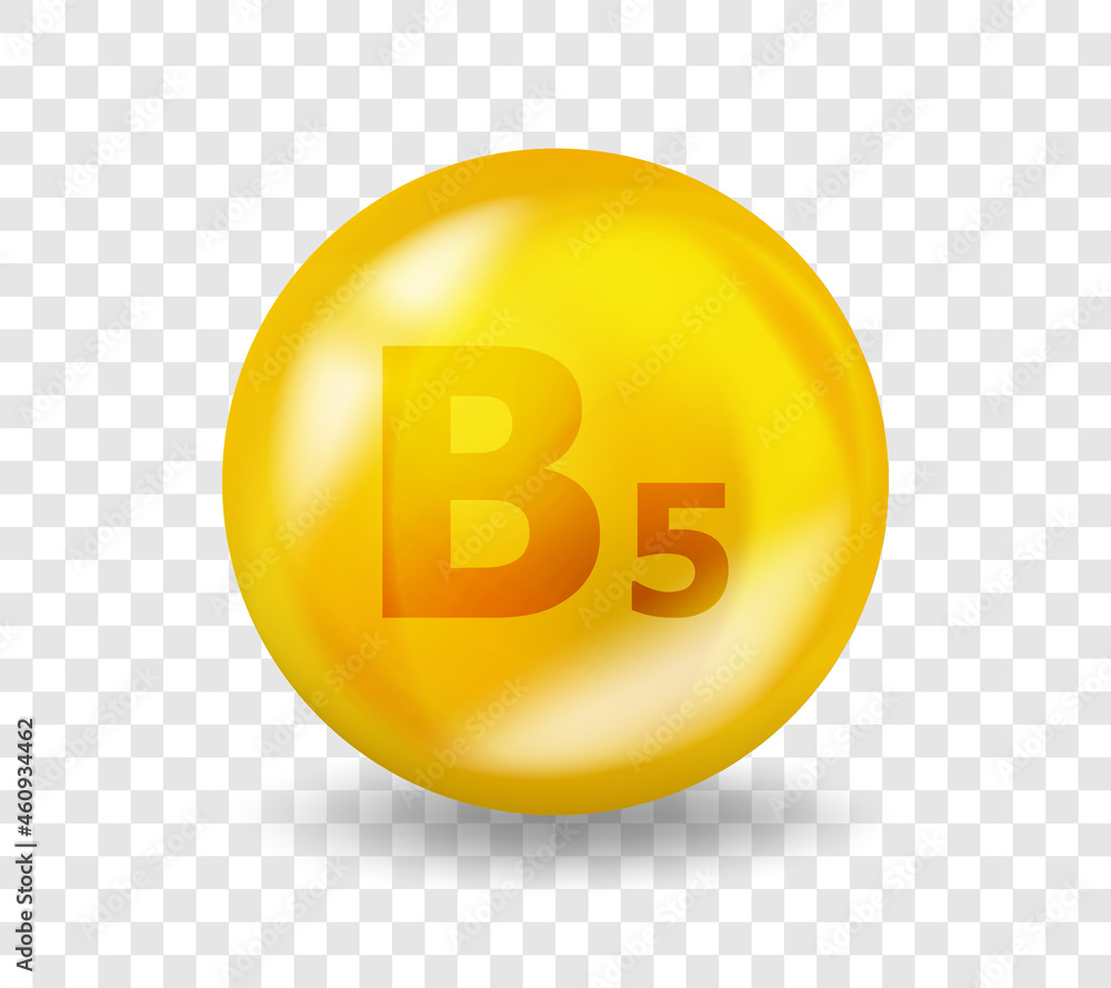 Vitamin B5 Pantothenic acid. Vitamin complex illustration concept. B5 Pantothenic acid pill