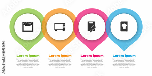 Set Oven, Microwave oven, Cutting board and meat chopper and Cookbook. Business infographic template. Vector