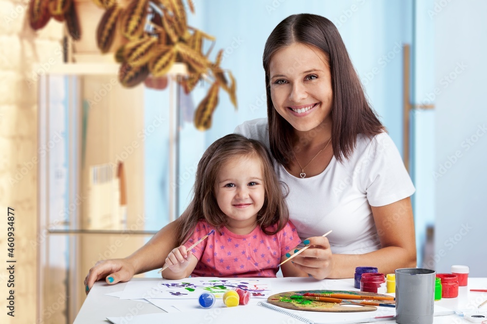 family, art and craft concept, mother spending time with her little daughter family, art and craft concept, mother spending time with her little daughter